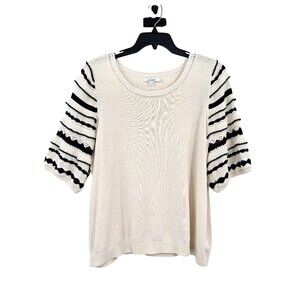 Chicos Linen Blend Crochet Sleeve Sweater Size XL